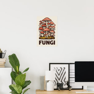 Retro Fungi Mushroom Cluster Vintage Botanical Poster