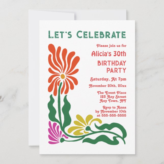 Retro Funky 70s Groovy Psychedelic Flower Birthday Invitation (Front)