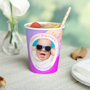 Retro Funky 80s 90s Disco Happy Birthday Photo Paper Cups