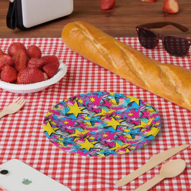 Retro Funky Abstract Comic Pop Pattern Paper Plate (Picnic)