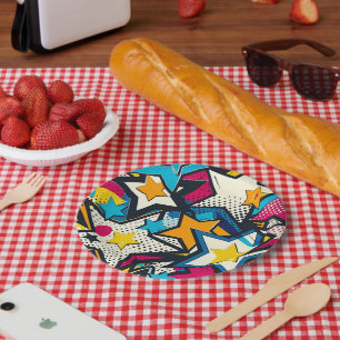 Retro Funky Abstract Comic Pop Pattern Paper Plate