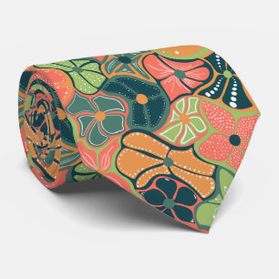 Retro Funky Colorful Flower Pattern Tie
