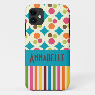 retro funky dots and stripes pattern personalize iPhone 11 case