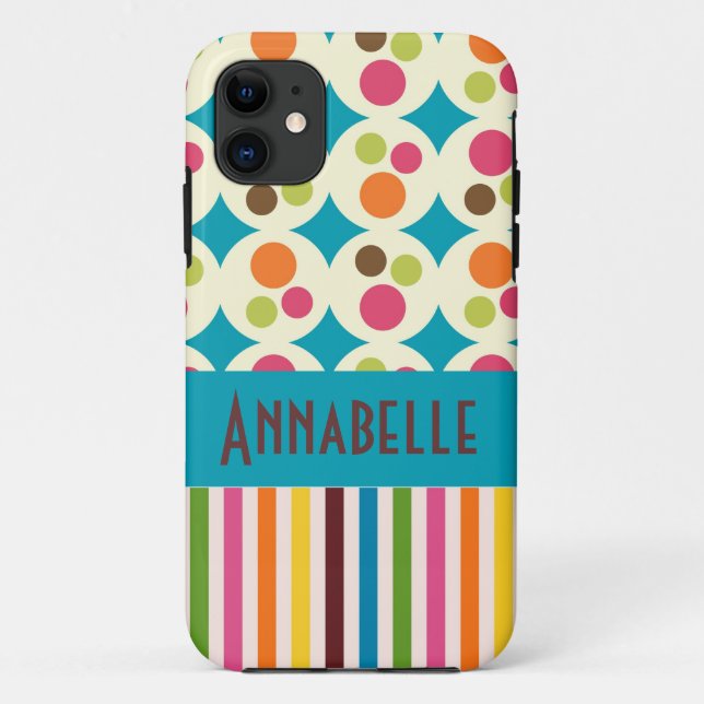 retro funky dots and stripes pattern personalize Case-Mate iPhone case (Back)