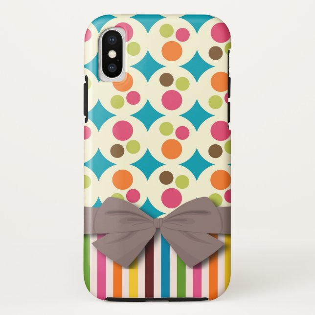retro funky dots and stripes pattern with faux bow Case-Mate iPhone case (Back)
