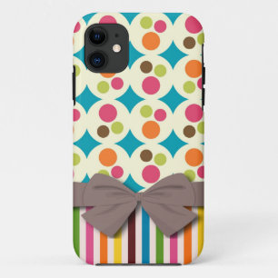 retro funky dots and stripes pattern with faux bow iPhone 11 case
