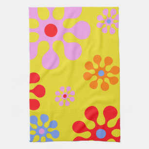 Retro Funky Flower Pattern Yellow  Towels
