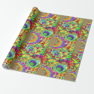 Retro funky fun colourful sunflower painting  wrapping paper