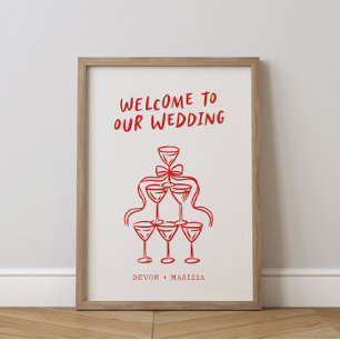 Retro Funky Fun Illustrated Wedding Welcome Sign
