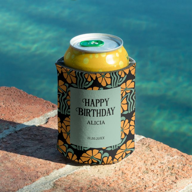 Retro Funky Groovy Daisy Birthday Can Cooler (In Situ Pool)