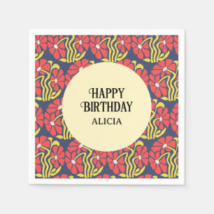 Retro Funky Groovy Trippy Daisy Floral Birthday Napkin