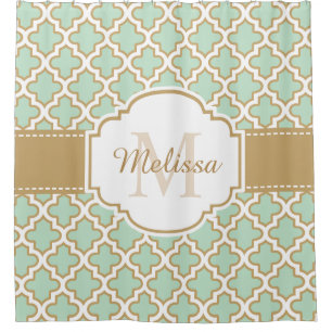 Retro Funky Moroccan Pattern Mint Green Monogram