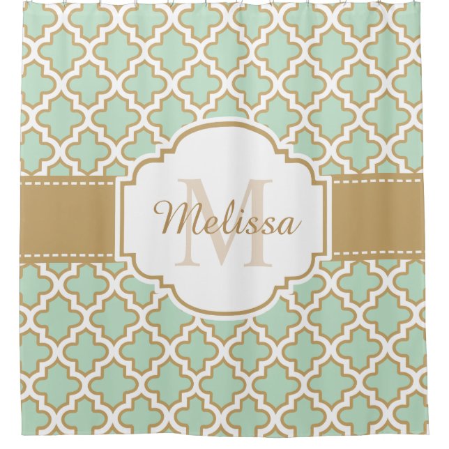 Retro Funky Moroccan Pattern Mint Green Monogram (Front)