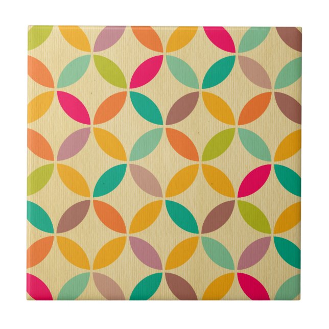 Retro funky multi 70's colour pattern hipster chic tile (Front)