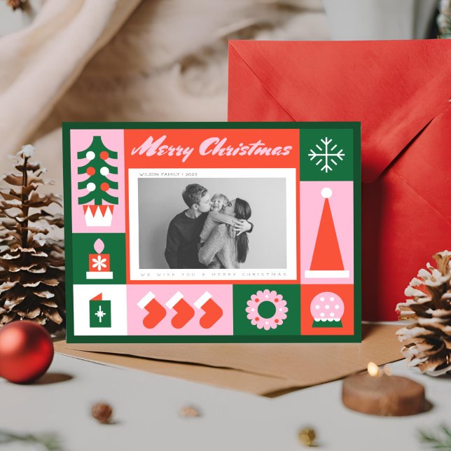 Retro Funky Photo Christmas  Holiday Card (Creator Uploaded)