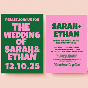 Retro Funky Pink Green Wedding Invitation