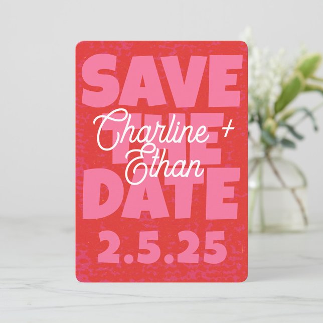 Retro Funky Pink Red Save the Date Qr code (Creator Uploaded)