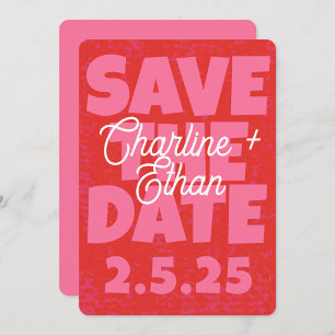 Retro Funky Pink Red Save the Date Qr code
