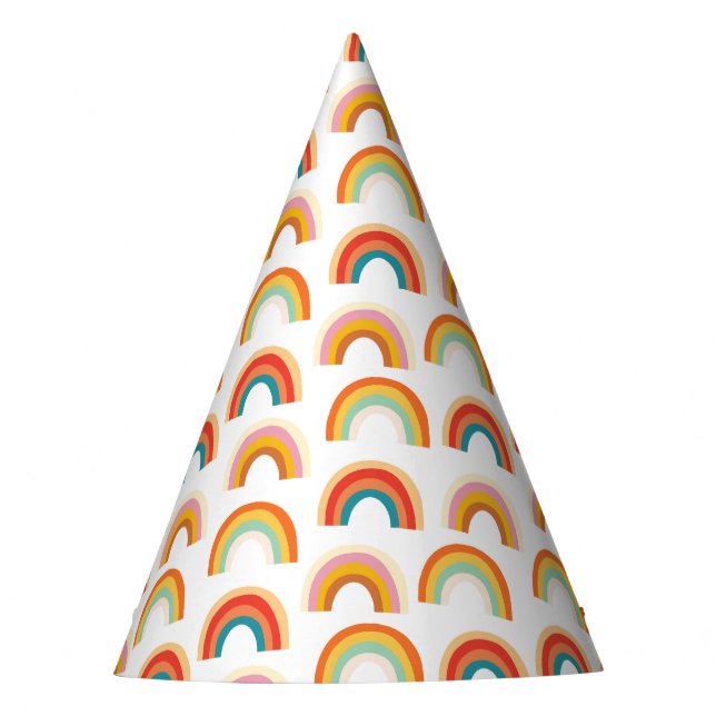 Retro Funky Rainbow Groovy Colourful Party Hat (Front)