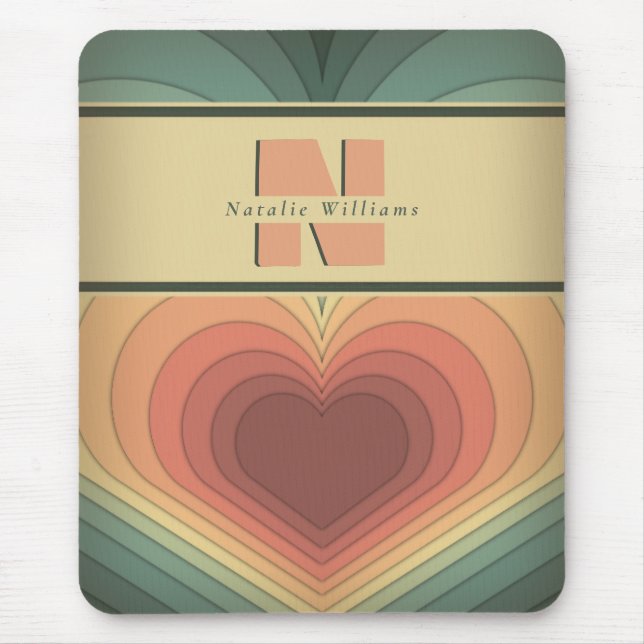 Retro Funky Romantic Monogram Heart Mousepad (Front)