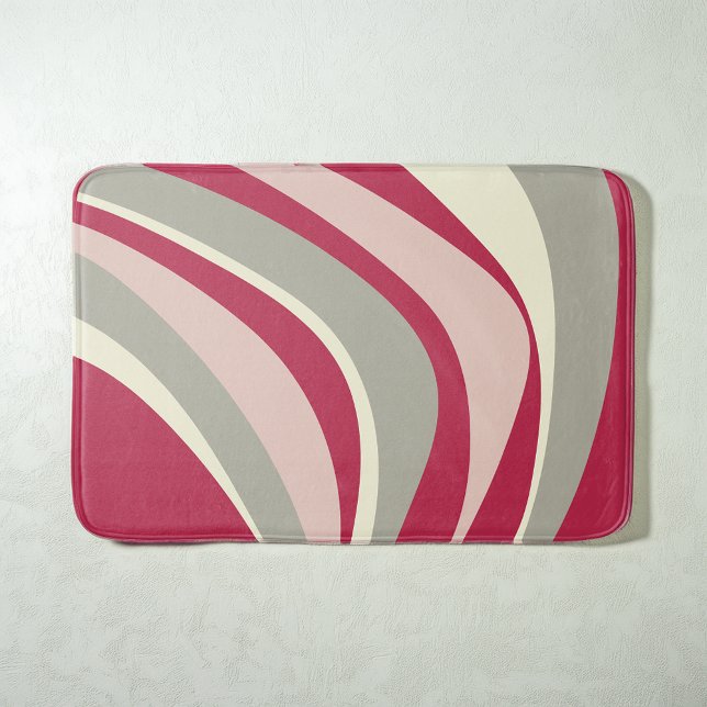 Retro Funky Wavy Lines Magenta Pink Grey Bath Mat (Creator Uploaded)