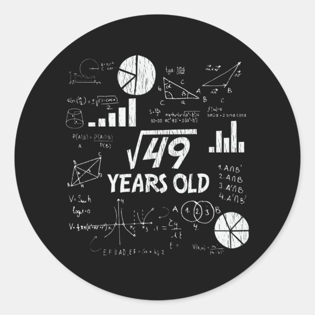 Retro Funny 7th Birthday Math Nerd Gift for Kids Classic Round Sticker (Front)