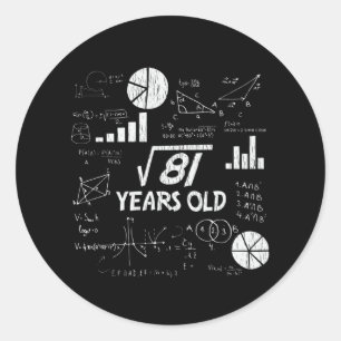 Retro Funny 9th Birthday Math Nerd Gift for Kids Classic Round Sticker
