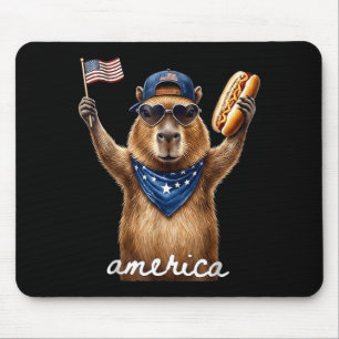 Retro Funny Aamerica Capybara Hot Dog Lover Mouse Pad