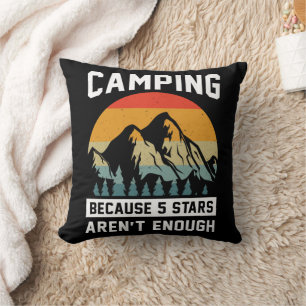 Retro Funny Adventure Camping Lovers Nature Black Throw Pillow