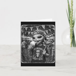 Retro Funny Alien Patriotic Ufo Aamerican Usa Flag Card
