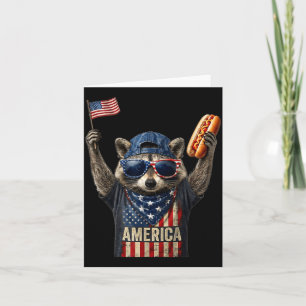 Retro funny america raccoon hot dog lovers flag card