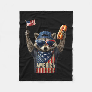 Retro funny america raccoon hot dog lovers flag fleece blanket