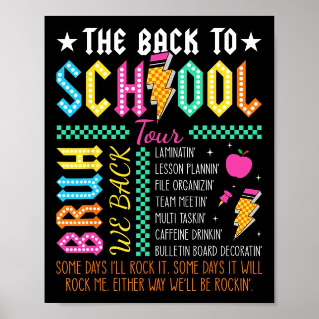 Retro Funny Back To School Tour Teacher Lightning  Poster (Front)