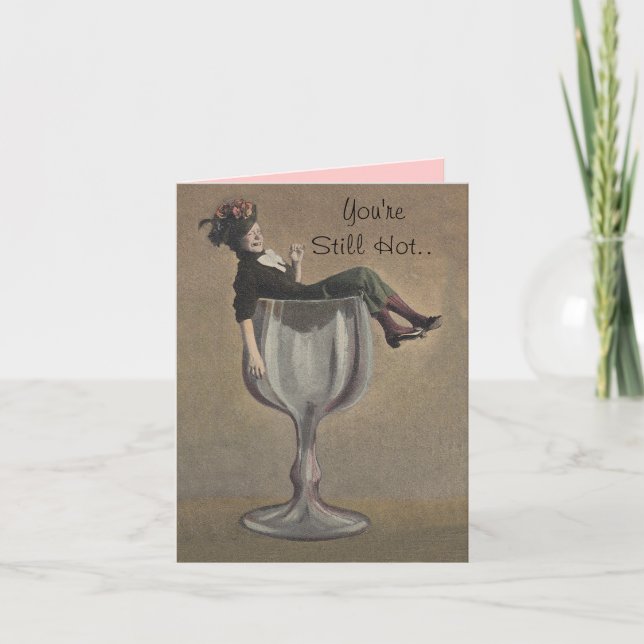 Retro Funny Birthday Card Lady Wine Glass Custom (Front)