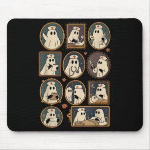 Retro Funny Boo Ghost Spooky Nurse Portrait Pictur Mouse Pad