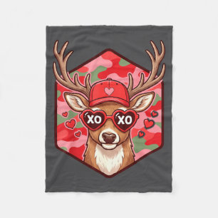 Retro Funny Boys Valentines Day Hunting Deer Camo  Fleece Blanket