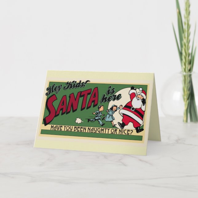 Retro Funny Cartoon Naughty or Nice Cute Custom  Holiday Card (Front)