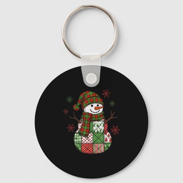 Retro Funny Christmas Patchwork Snowman Xmas Holid Keychain (Front)