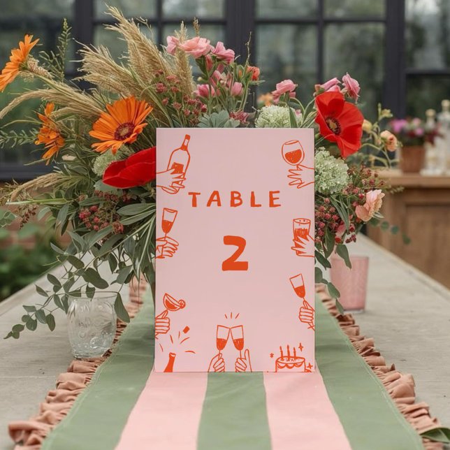 Retro Funny  Colourful Wavy Boho Wedding Table Number (Creator Uploaded)