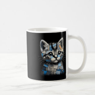 Retro Funny Denim Patch Animal Cat Print  Coffee Mug