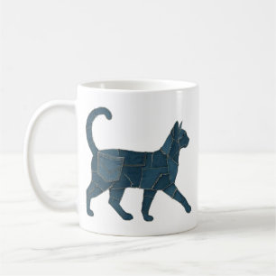 Retro Funny Denim Patch Animal Cat T-Shirt Coffee Mug