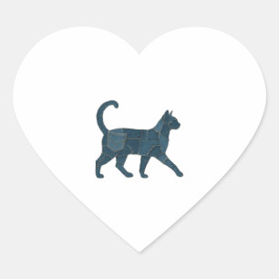 Retro Funny Denim Patch Animal Cat T-Shirt Heart Sticker