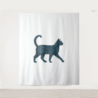 Retro Funny Denim Patch Animal Cat T-Shirt Tapestry