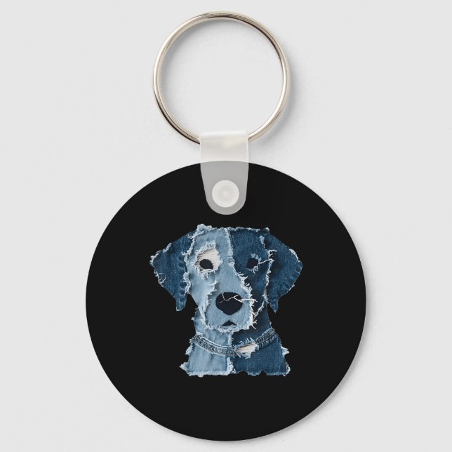 Retro Funny Denim Patch Animal Dog  Keychain (Front)