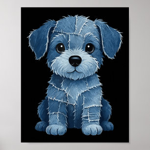Retro Funny Denim Patch Animal Dog Print 