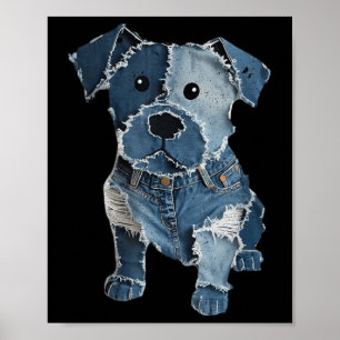 Retro Funny Denim Patch Animal Dog Print For Men W