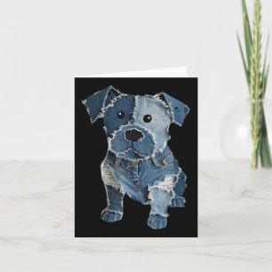 Retro Funny Denim Patch Animal Dog Print For Men W Card