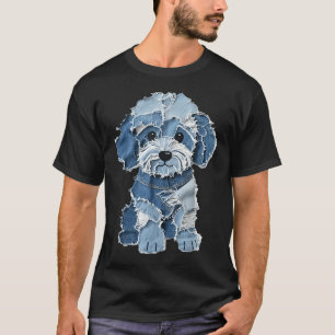 Retro Funny Denim Patch Animal Dog Print T-Shirt