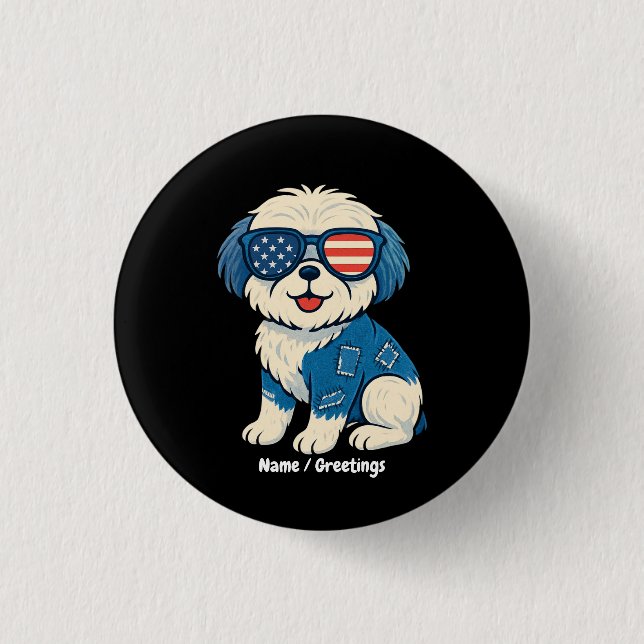 Retro Funny Denim Patch Cute Pet Dog Design  1 Inch Round Button (Front)