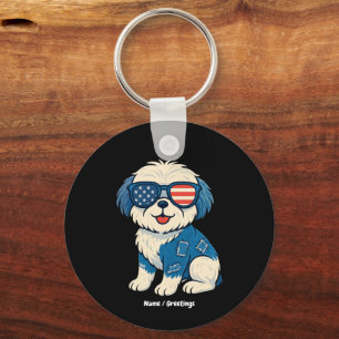 Retro Funny Denim Patch Cute Pet Dog Design Keychain